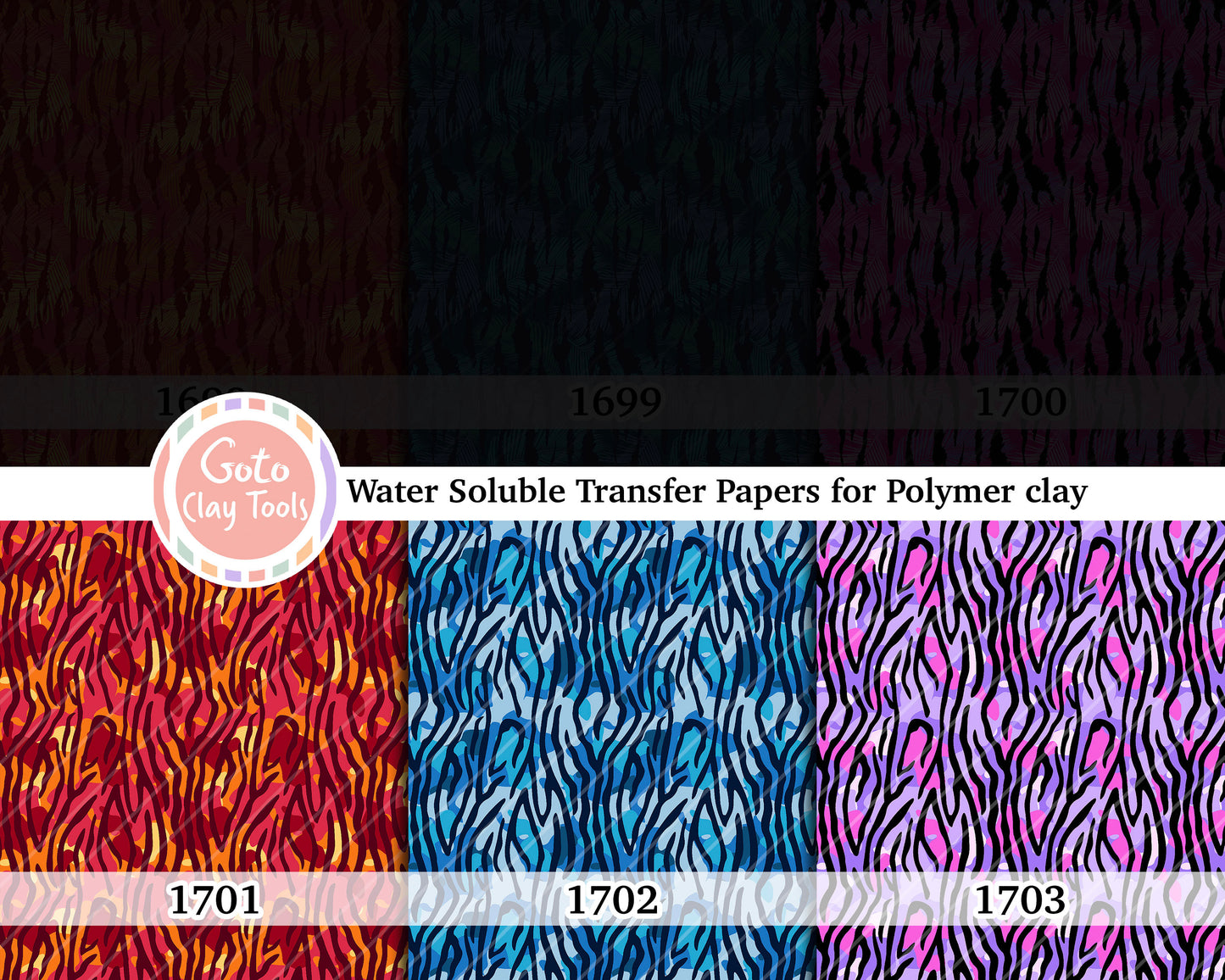 Water soluble Transfer paper for polymer clay, Neon animal skin pattern, polymer clay image transfers, magic transfer paper