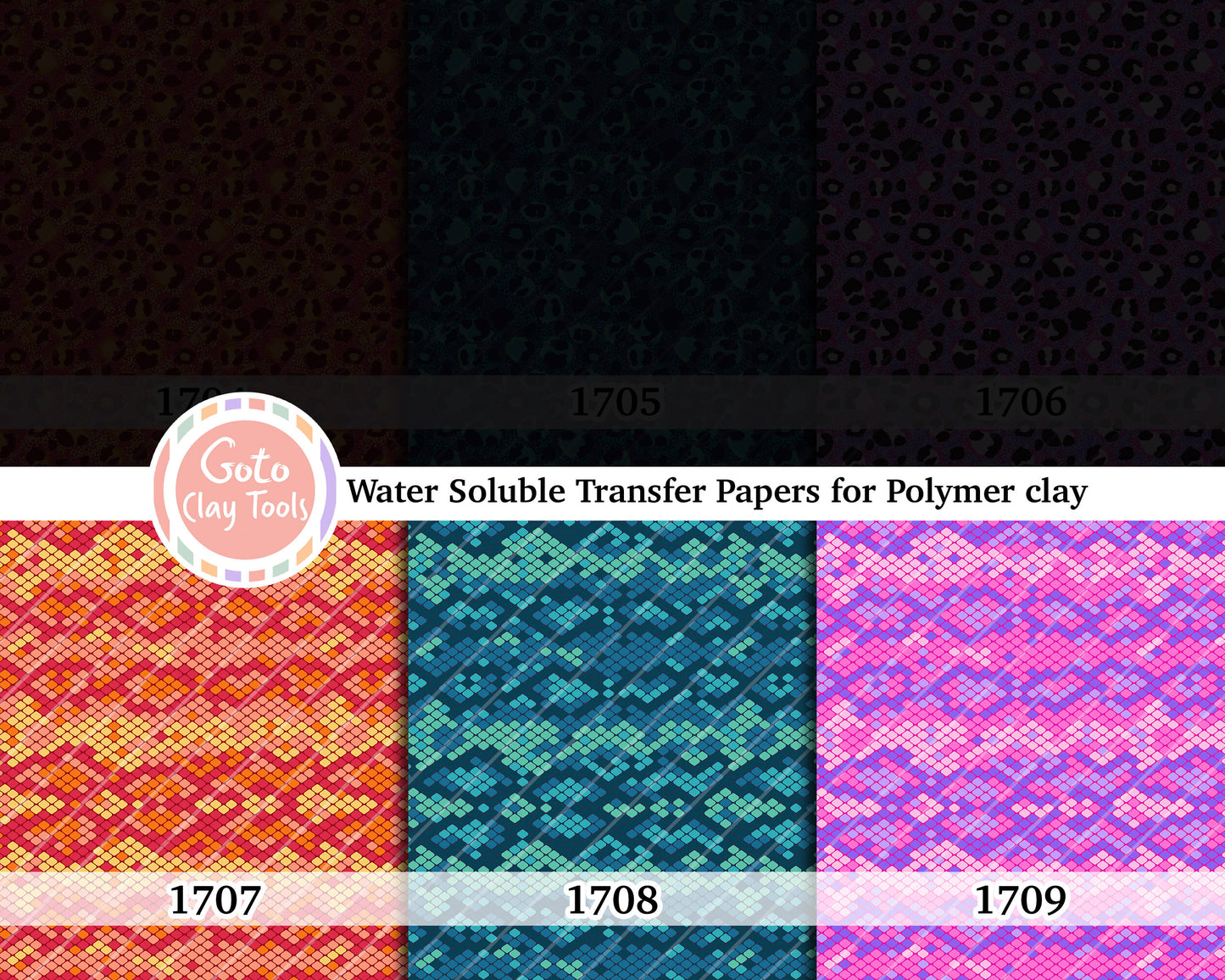 Water soluble Transfer paper for polymer clay, Neon animal skin pattern, polymer clay image transfers, magic transfer paper