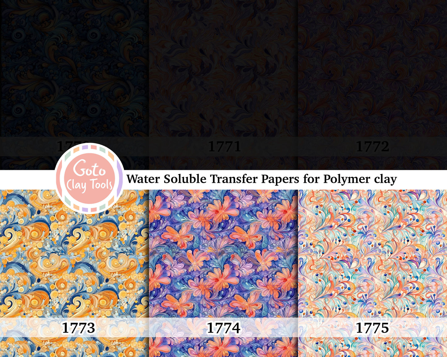 Water soluble Transfer paper for polymer clay, Watercolor ornamental pattern, polymer clay image transfers, magic transfer paper