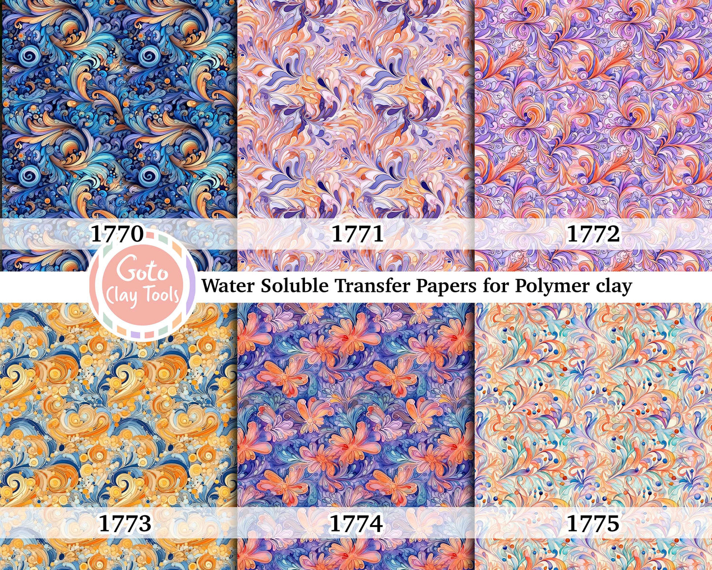 Water soluble Transfer paper for polymer clay, Watercolor ornamental pattern, polymer clay image transfers, magic transfer paper