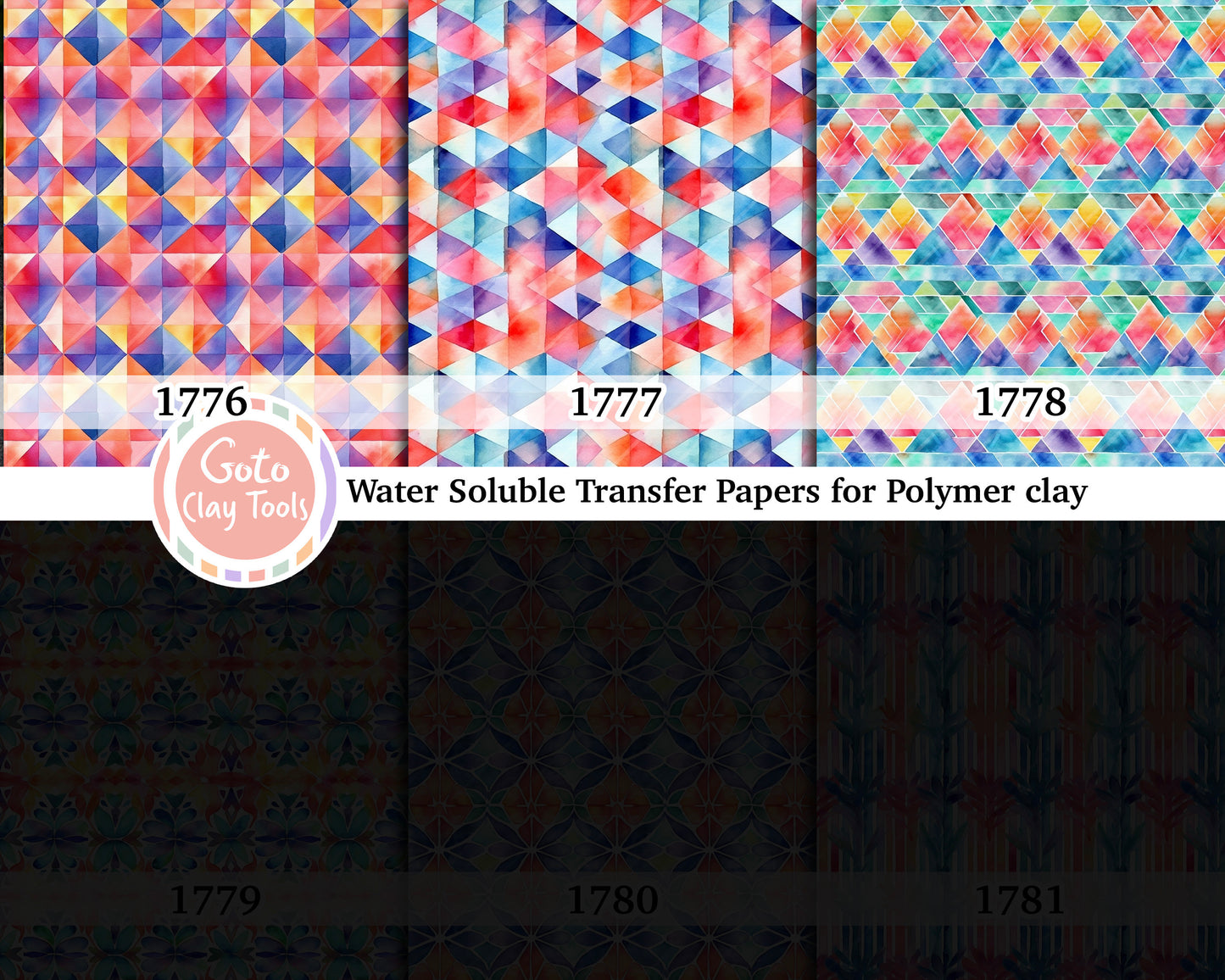 Water soluble Transfer paper for polymer clay, Watercolor geometrical pattern, polymer clay image transfers, magic transfer paper