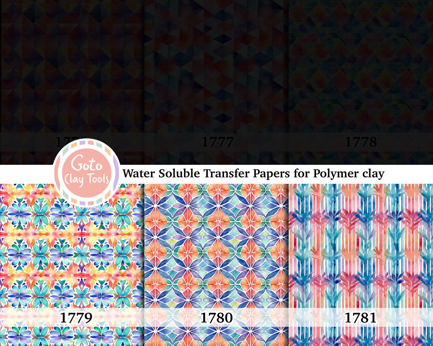 Water soluble Transfer paper for polymer clay, Watercolor geometrical pattern, polymer clay image transfers, magic transfer paper