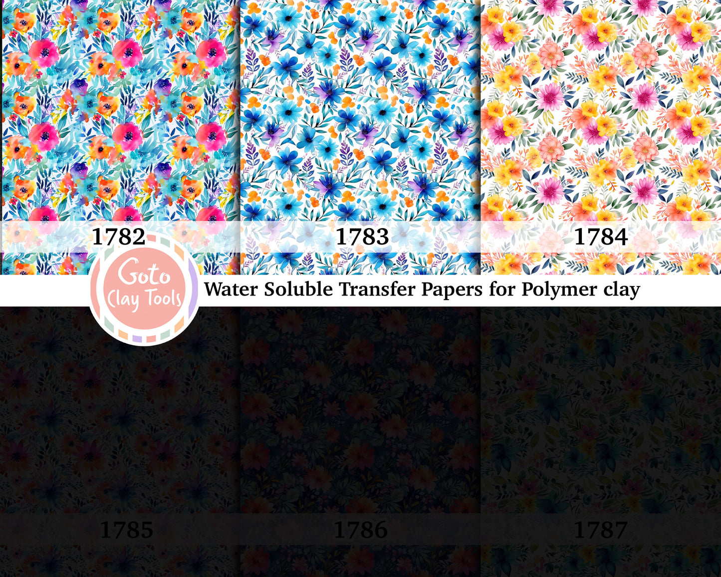 Water soluble Transfer paper for polymer clay, Watercolor floral pattern, polymer clay image transfers, magic transfer paper