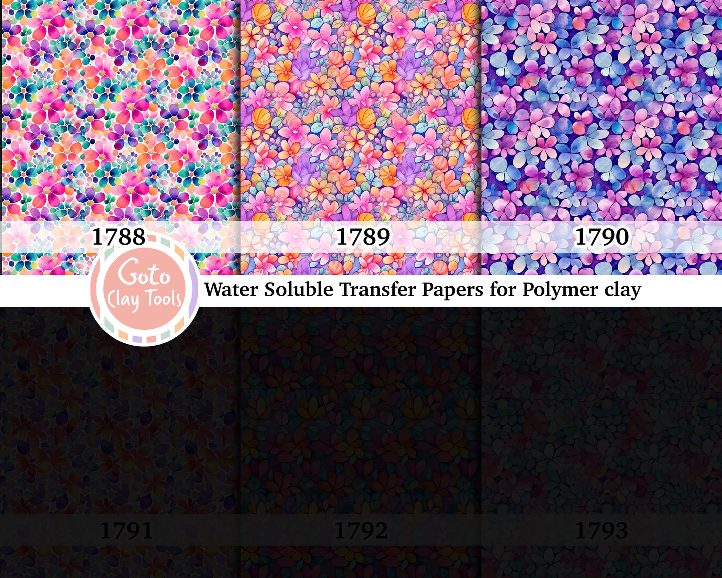 Water soluble Transfer paper for polymer clay, Colorful watercolor floral pattern, polymer clay image transfers, magic transfer paper