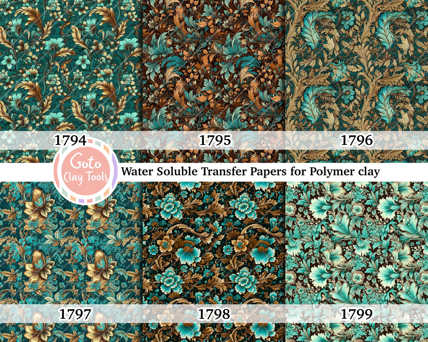 Water soluble Transfer paper for polymer clay, Ornamental floral pattern, polymer clay image transfers, magic transfer paper