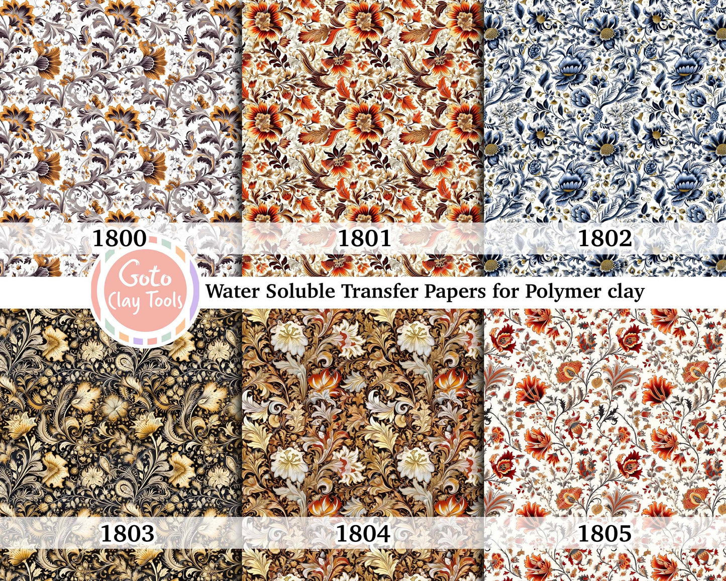Water soluble Transfer paper for polymer clay, Ornamental floral pattern, polymer clay image transfers, magic transfer paper
