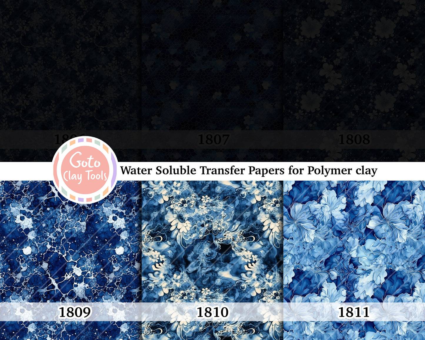 Water soluble Transfer paper for polymer clay, Navy blue marble, polymer clay image transfers, magic transfer paper
