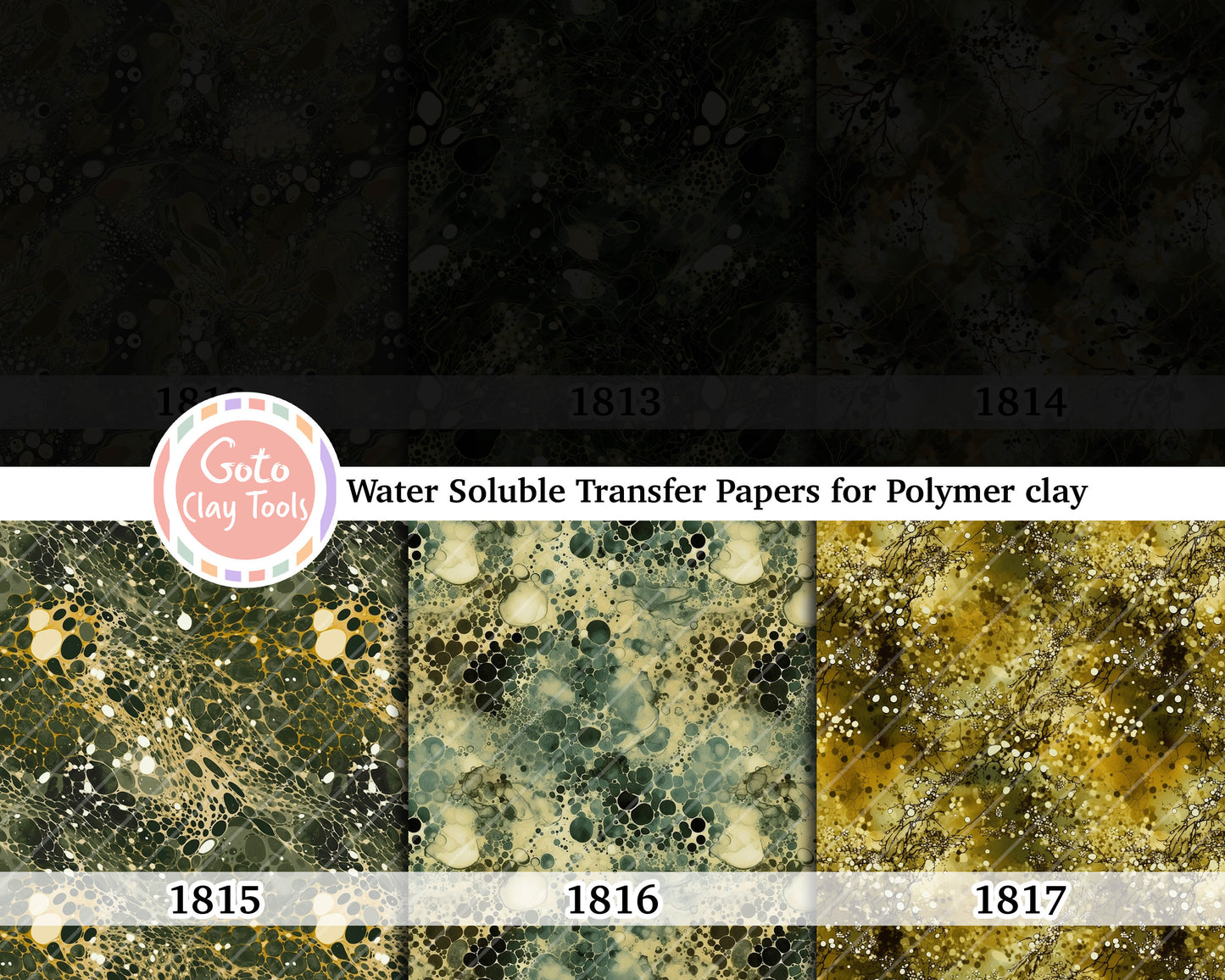 Water soluble Transfer paper for polymer clay, Green marble transfer, polymer clay image transfers, magic transfer paper
