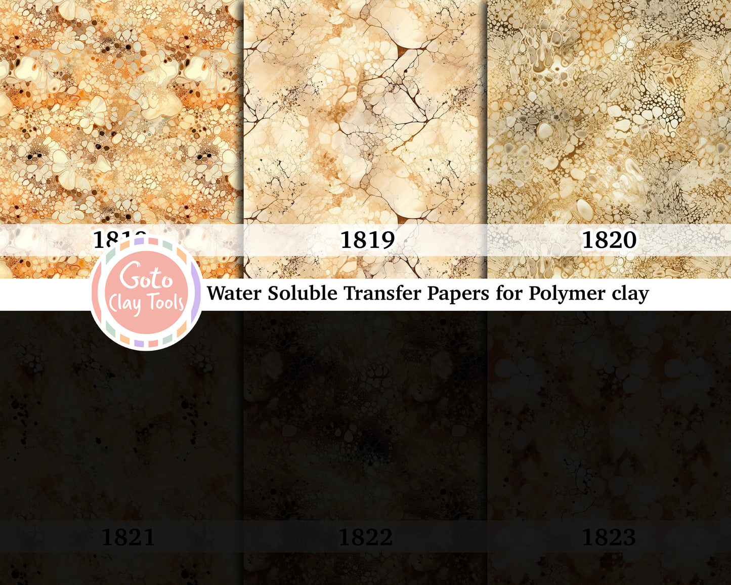 Water soluble Transfer paper for polymer clay, Yellow and brown marble transfer paper, polymer clay image transfers, magic transfer paper