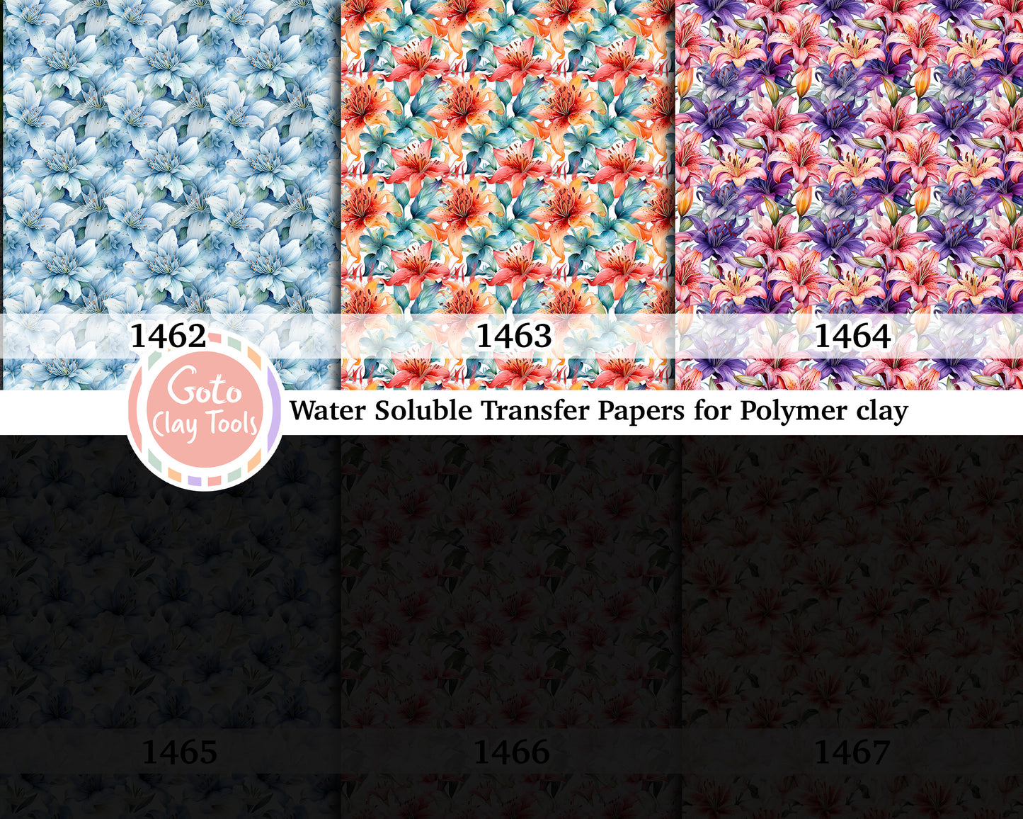 Water soluble Transfer paper for polymer clay, Lily floral, polymer clay image transfers, magic transfer paper