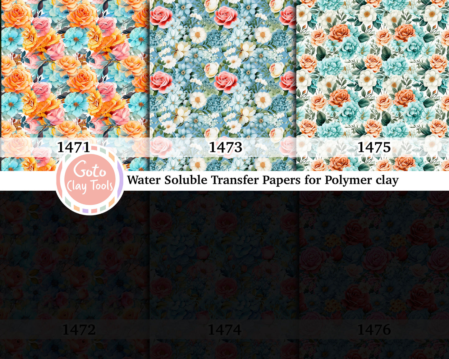 Water soluble Transfer paper for polymer clay, Blue and pink rose pattern, polymer clay image transfers, magic transfer paper