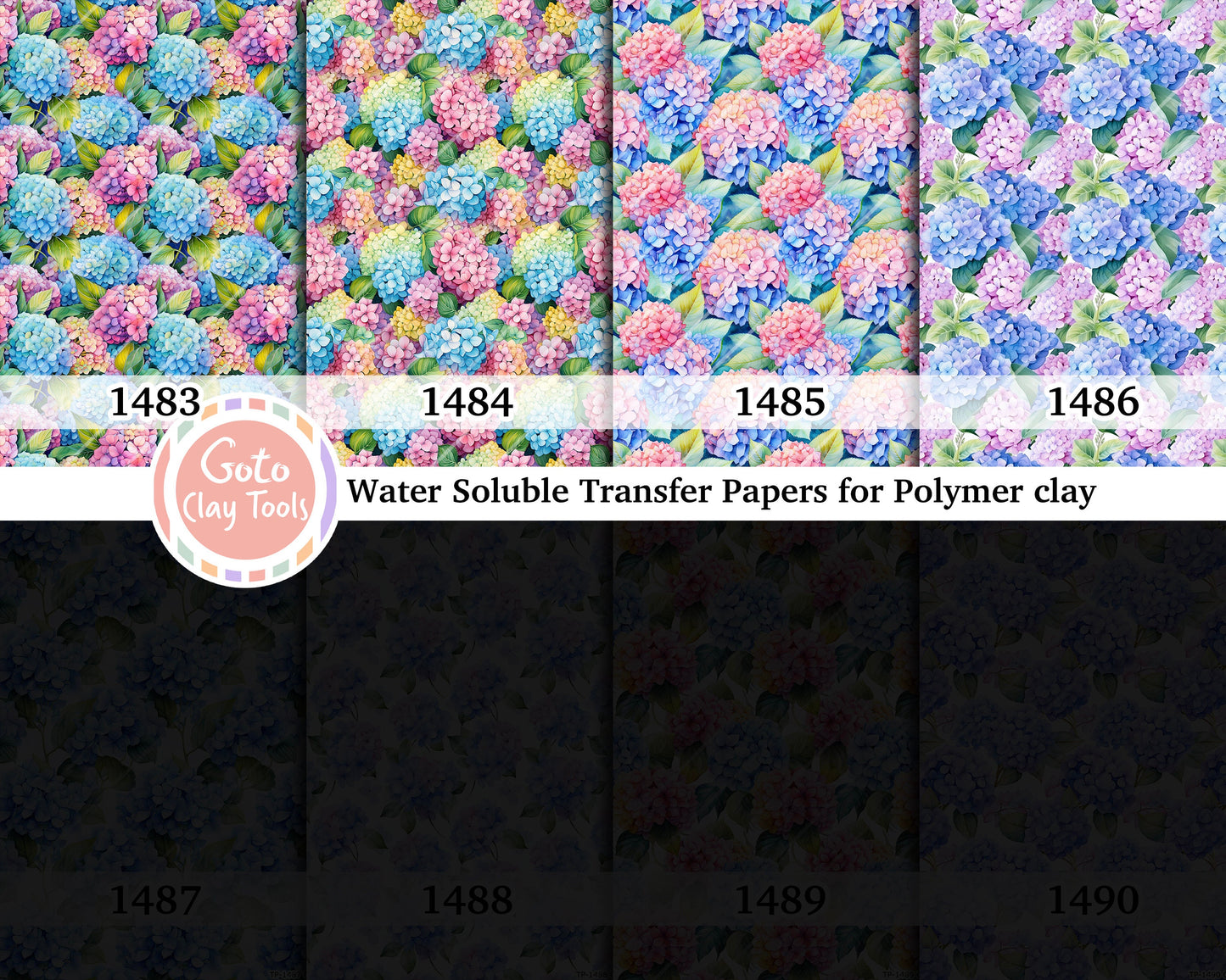 Water soluble Transfer paper for polymer clay, Watercolor hydrangea floral pattern, polymer clay image transfers, magic transfer paper