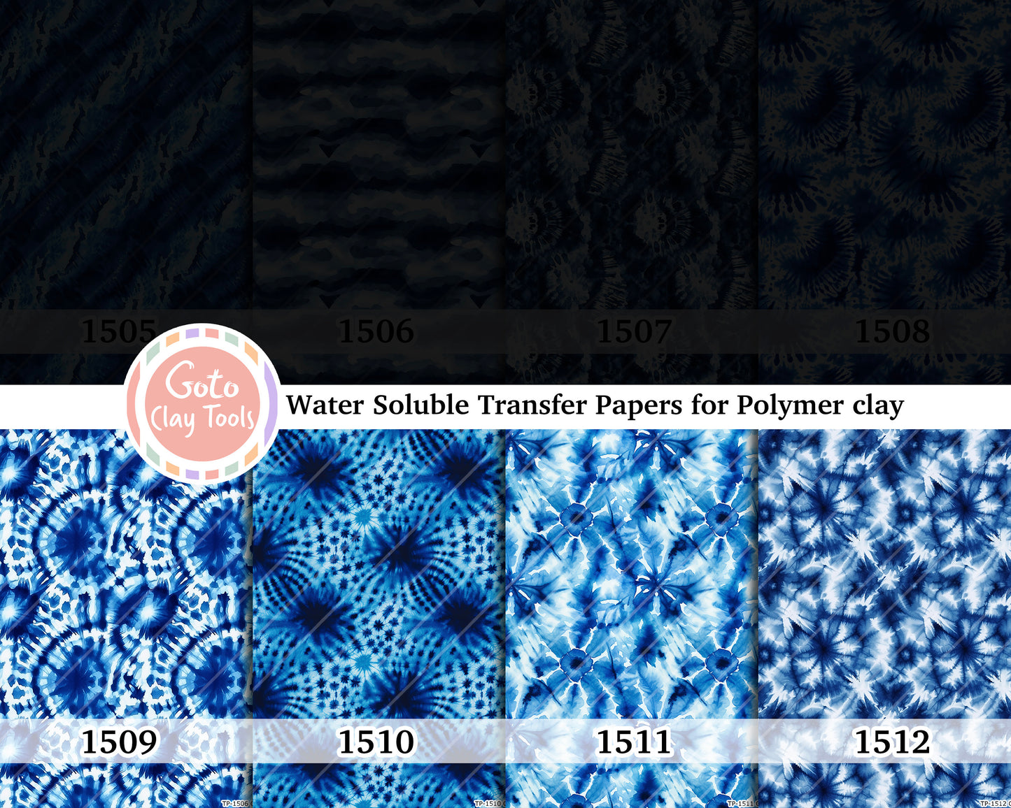 Water soluble Transfer paper for polymer clay, Navy blue tie dye, polymer clay image transfers, magic transfer paper