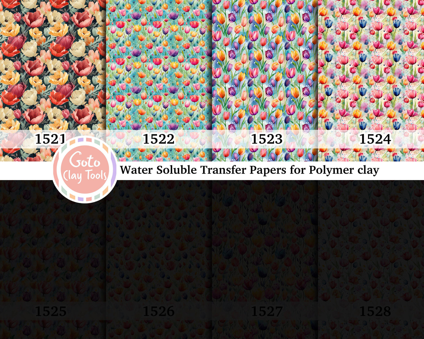 Water soluble Transfer paper for polymer clay, Colorful watercolor tulip floral, polymer clay image transfers, magic transfer paper
