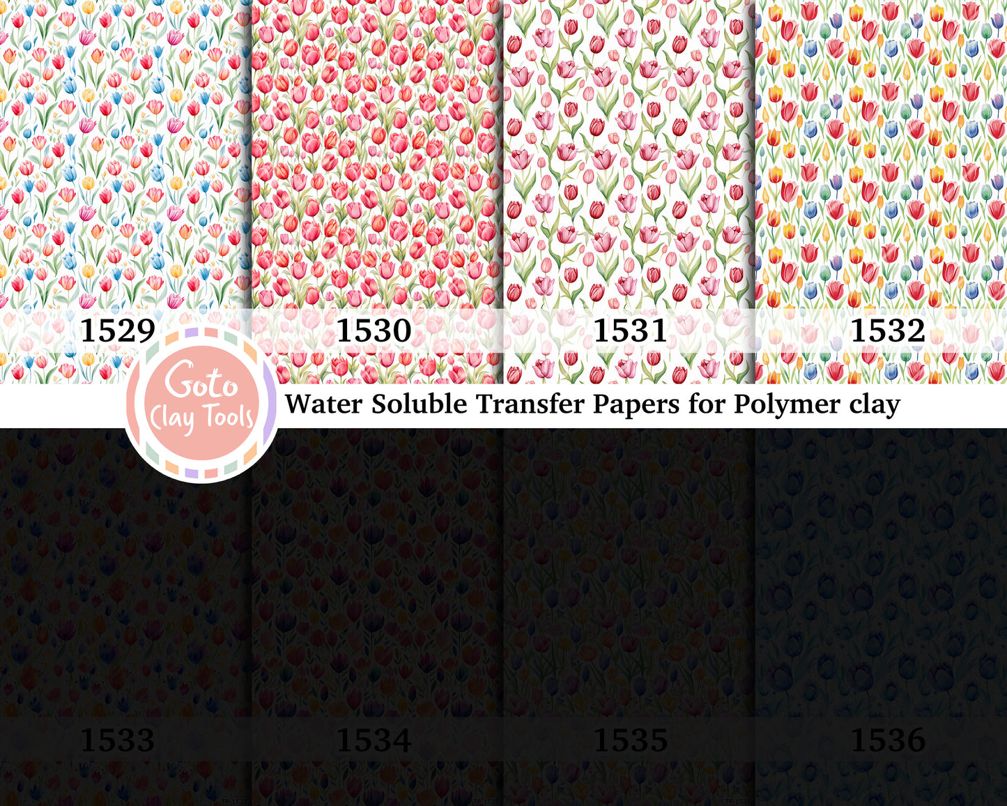 Water soluble Transfer paper for polymer clay, Colorful watercolor tulip floral, polymer clay image transfers, magic transfer paper