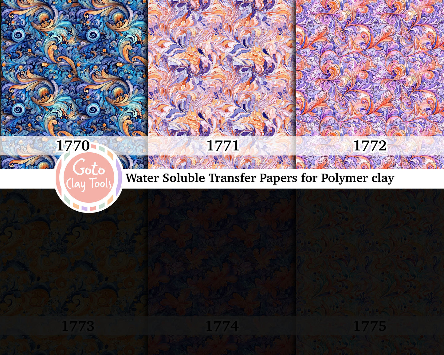 Water soluble Transfer paper for polymer clay, Watercolor ornamental pattern, polymer clay image transfers, magic transfer paper