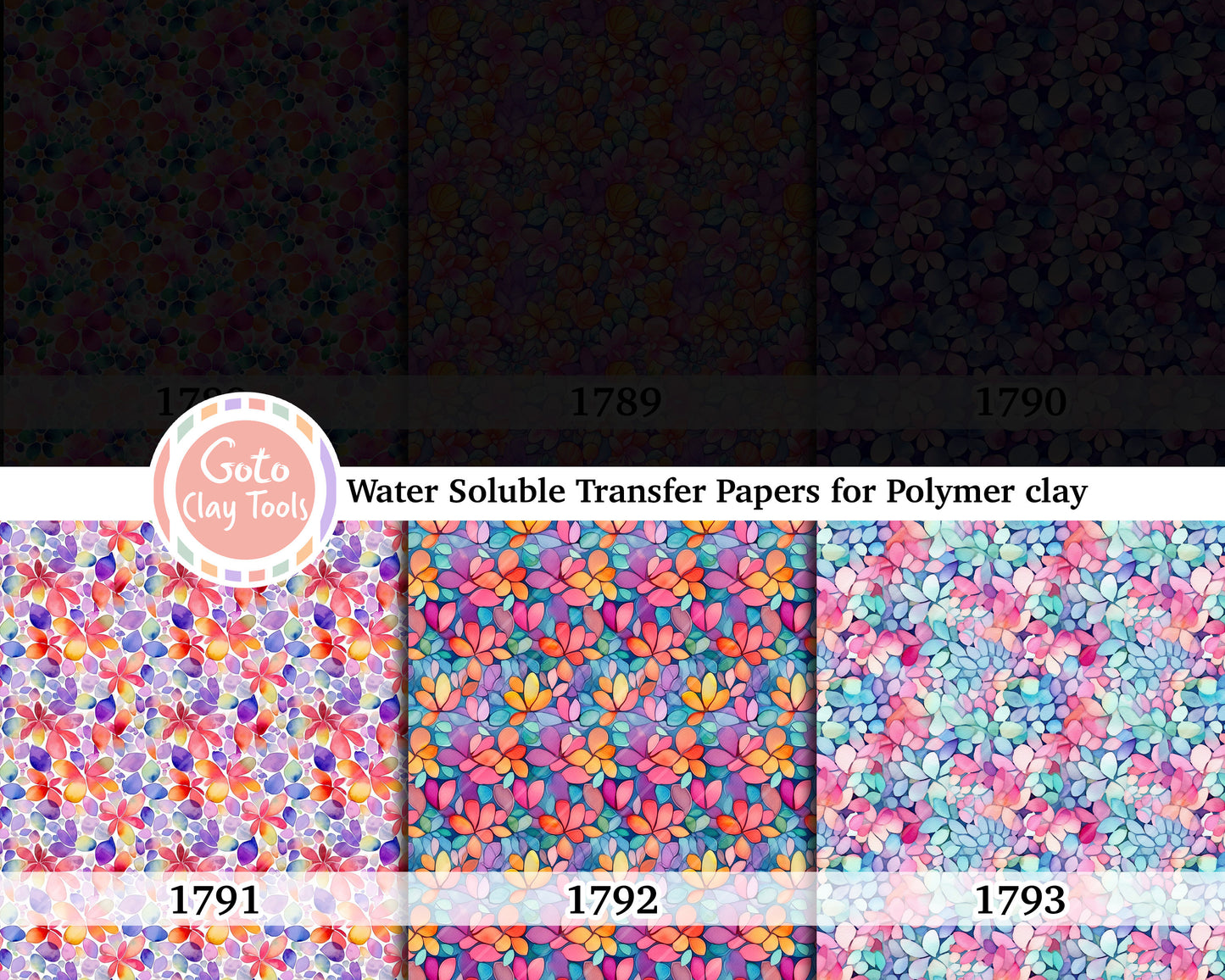 Water soluble Transfer paper for polymer clay, Colorful watercolor floral pattern, polymer clay image transfers, magic transfer paper