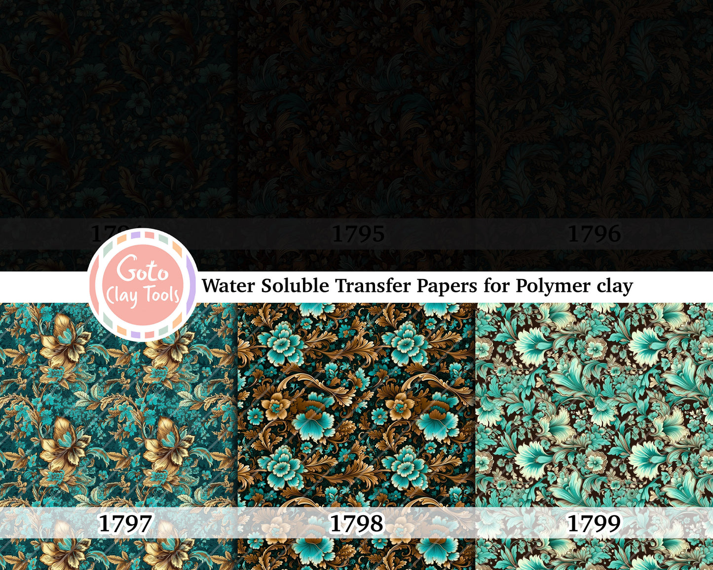 Water soluble Transfer paper for polymer clay, Ornamental floral pattern, polymer clay image transfers, magic transfer paper