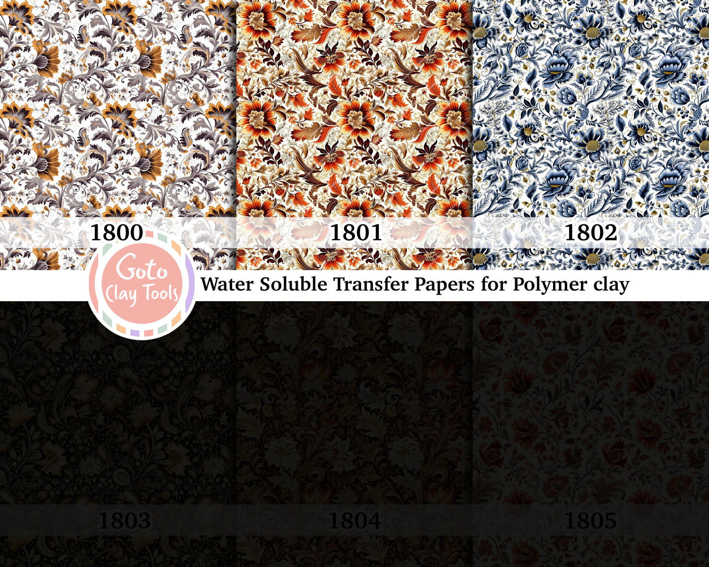 Water soluble Transfer paper for polymer clay, Ornamental floral pattern, polymer clay image transfers, magic transfer paper