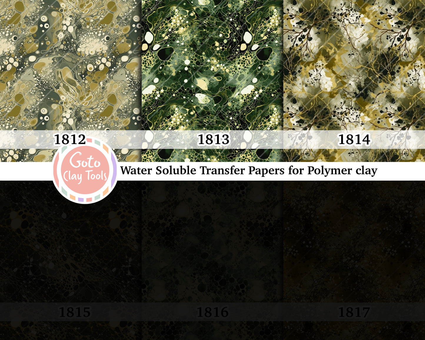 Water soluble Transfer paper for polymer clay, Green marble transfer, polymer clay image transfers, magic transfer paper