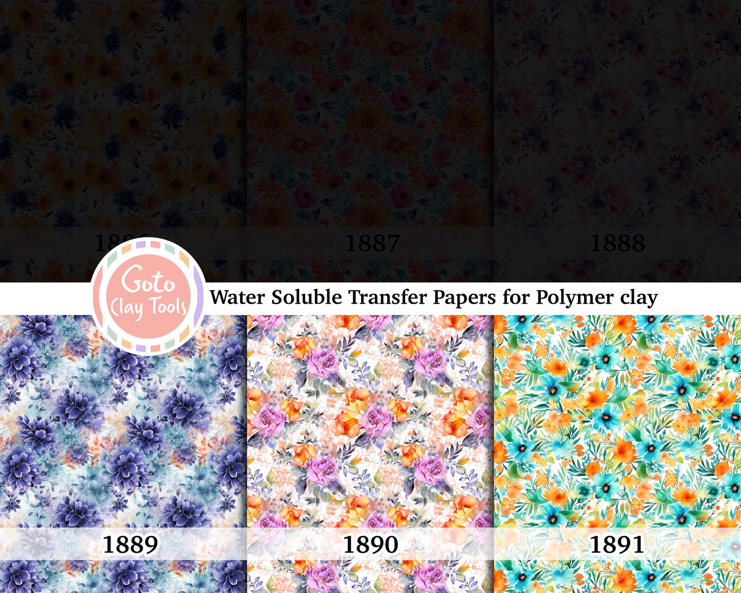 Blue floral Water soluble Transfer paper for polymer clay, Colorful watercolor flower, polymer clay image transfers, magic transfer paper