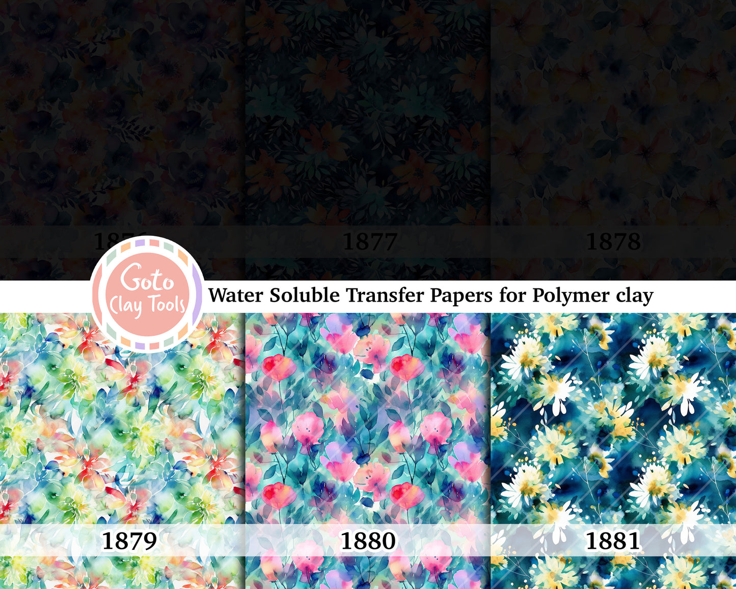Blue floral Water soluble Transfer paper for polymer clay, Colorful watercolor flower, polymer clay image transfers, magic transfer paper