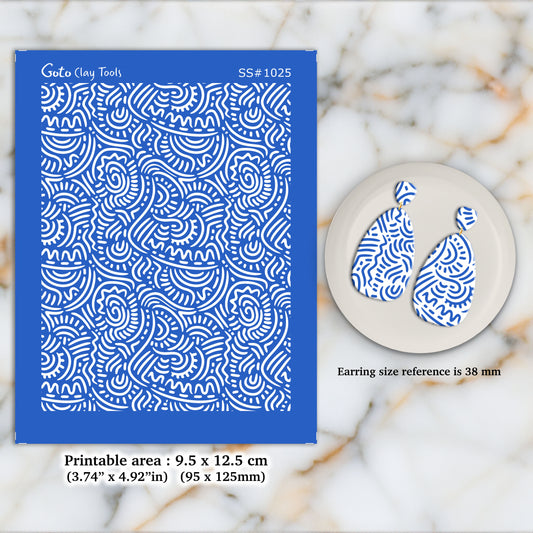 Abstract ethnic Silkscreen for Polymer Clay Earring making, Clay Stencils, Clay Earring Silkscreen, Polymer Clay Supplies  SS#1025