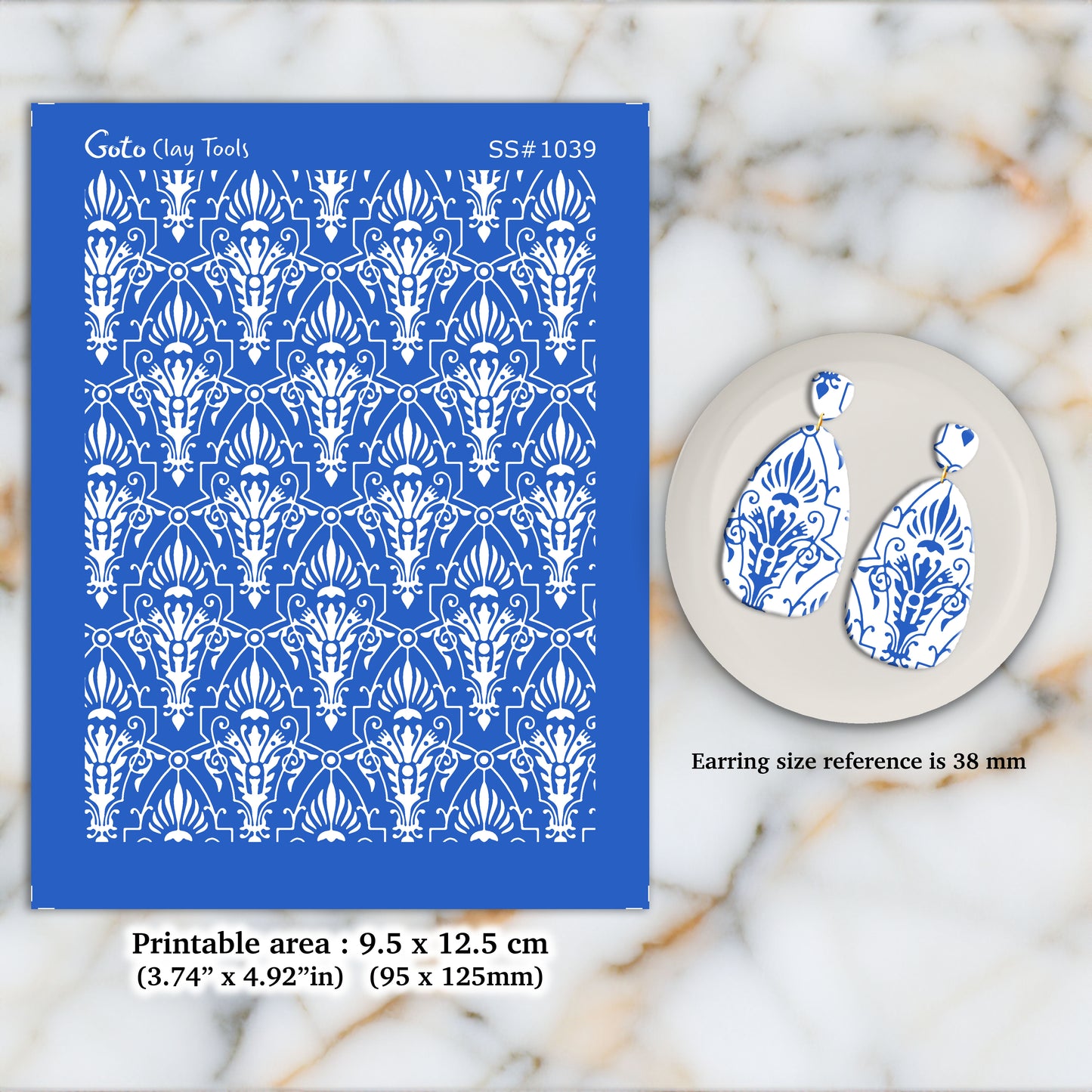 Art deco Damask Silkscreen for Polymer Clay Earring making, Clay Stencils, Clay Earring Silkscreen, Polymer Clay Supplies SS#1039