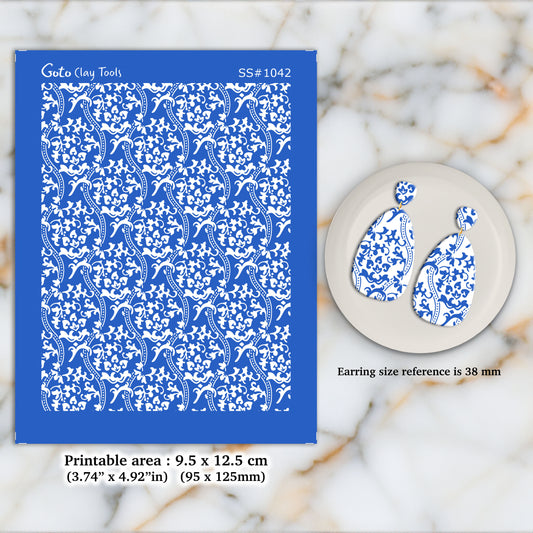 Renaissance Floral Silkscreen for Polymer Clay Earring making, Clay Stencils, Clay Earring Silkscreen, Polymer Clay Supplies SS#1042