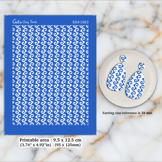 Japanese abstract pattern Silkscreen for Polymer Clay Earring making, Clay Stencils, Clay Earring Silkscreen, Polymer Clay Supplies SS#1063