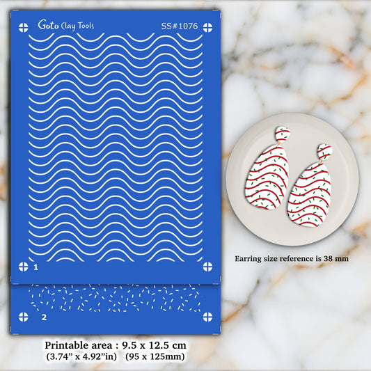 2 layers Waves with leaves Silkscreen for Polymer Clay Earring making, Clay Stencils, Clay Earring Silkscreen, Polymer Clay Supplies SS#1076