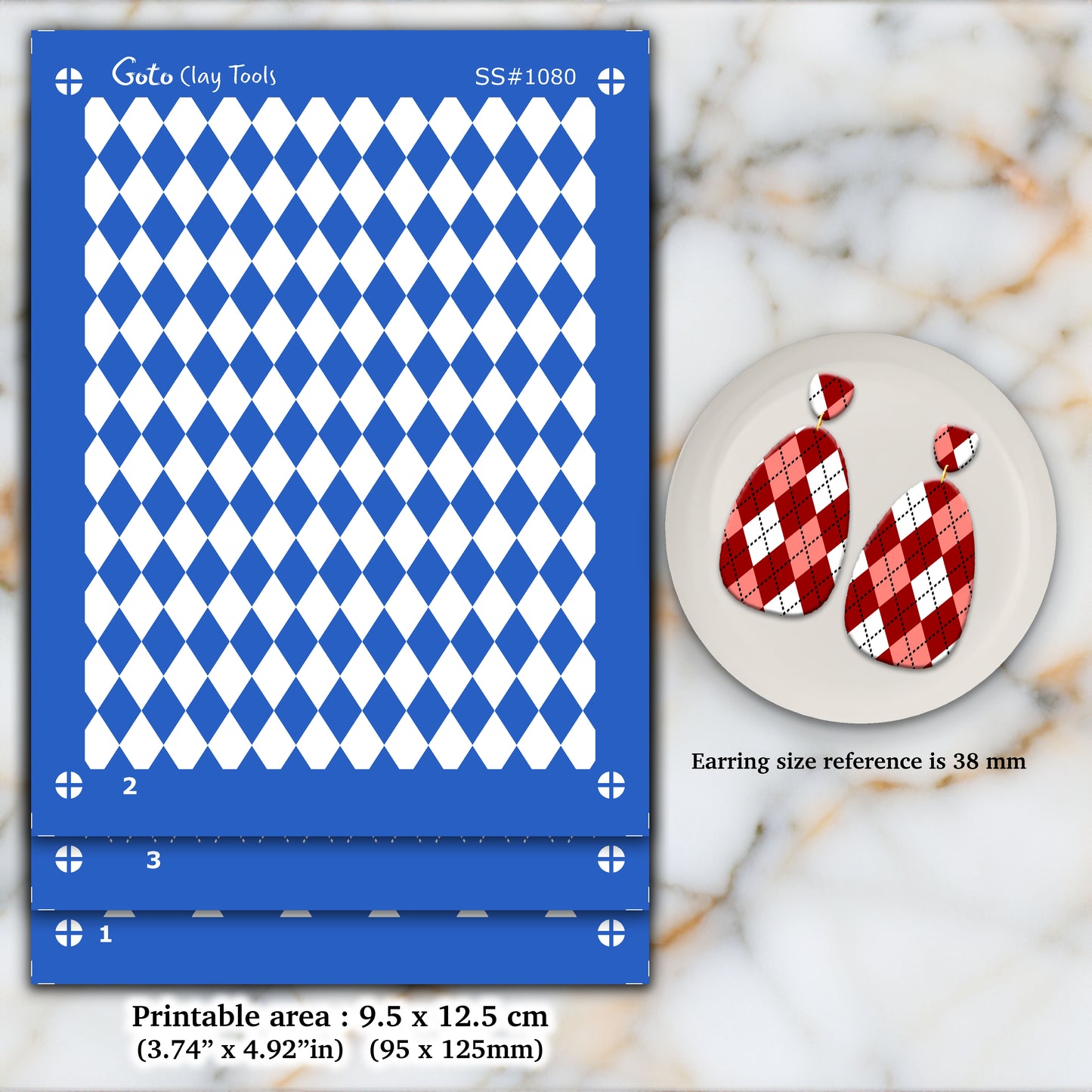 3 Layers argyle pattern Silkscreen for Polymer Clay Earring making, Clay Stencils, Clay Earring Silkscreen, Polymer Clay Supplies SS#1080