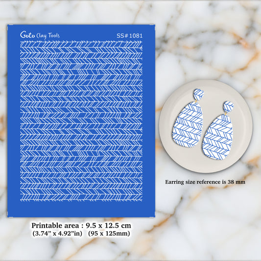 Herringbone pattern Silkscreen for Polymer Clay Earring making, Clay Stencils, Clay Earring Silkscreen, Polymer Clay Supplies SS#1081