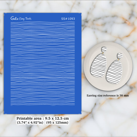 Wavy line pattern Silkscreen for Polymer Clay Earring making, Clay Stencils, Clay Earring Silkscreen, Polymer Clay Supplies SS#1093