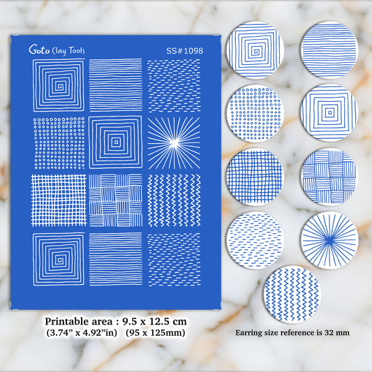 9 Abstract pattern Silkscreen for Polymer Clay Earring making, Clay Stencils, Clay Earring Silkscreen, Polymer Clay Supplies SS#1098
