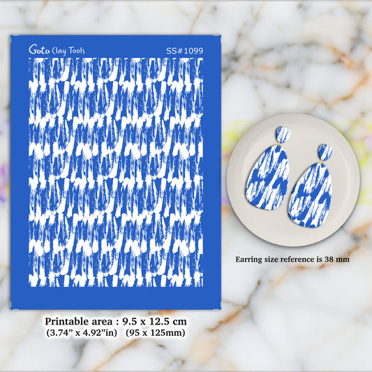Abstract strokes pattern Silkscreen for Polymer Clay Earring making, Clay Stencils, Clay Earring Silkscreen, Polymer Clay Supplies SS#1099