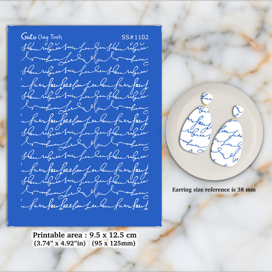 Scribble writing Silkscreen for Polymer Clay Earring making, Clay Stencils, Clay Earring Silkscreen, Polymer Clay Supplies SS#1102