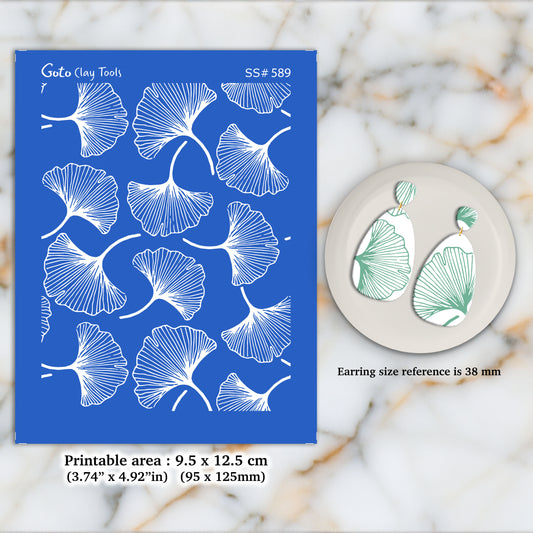 Ginkgo Leaf Silkscreen for Polymer Clay Earring making, Clay Stencils, Clay Earring Silkscreen, Polymer Clay Supplies SS#589