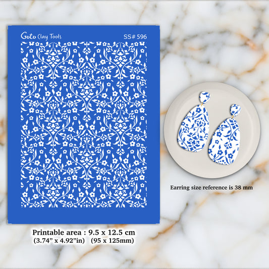 Damask Silkscreen for Polymer Clay Earring making, Clay Stencils, Clay Earring Silkscreen, Polymer Clay Supplies SS#596