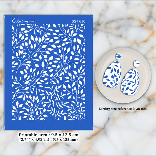 Leaves Silkscreen for Polymer Clay Earring making, Clay Stencils, Clay Earring Silkscreen, Polymer Clay Supplies SS#610