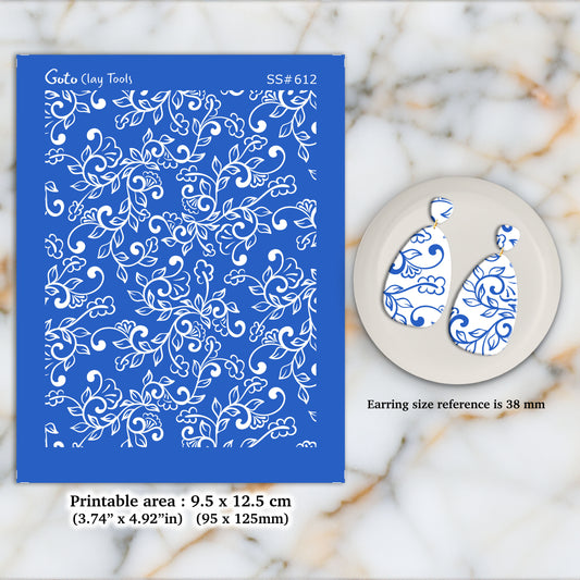 Embroidery Silkscreen for Polymer Clay Earring making, Clay Stencils, Clay Earring Silkscreen, Polymer Clay Supplies SS#612