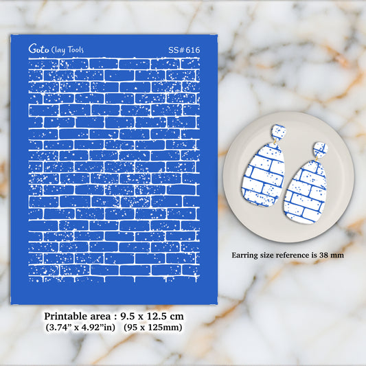 Brick Silkscreen for Polymer Clay Earring making, Clay Stencils, Clay Earring Silkscreen, Polymer Clay Supplies SS#616