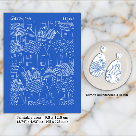 Buildings Silkscreen for Polymer Clay Earring making, Clay Stencils, Clay Earring Silkscreen, Polymer Clay Supplies SS#617