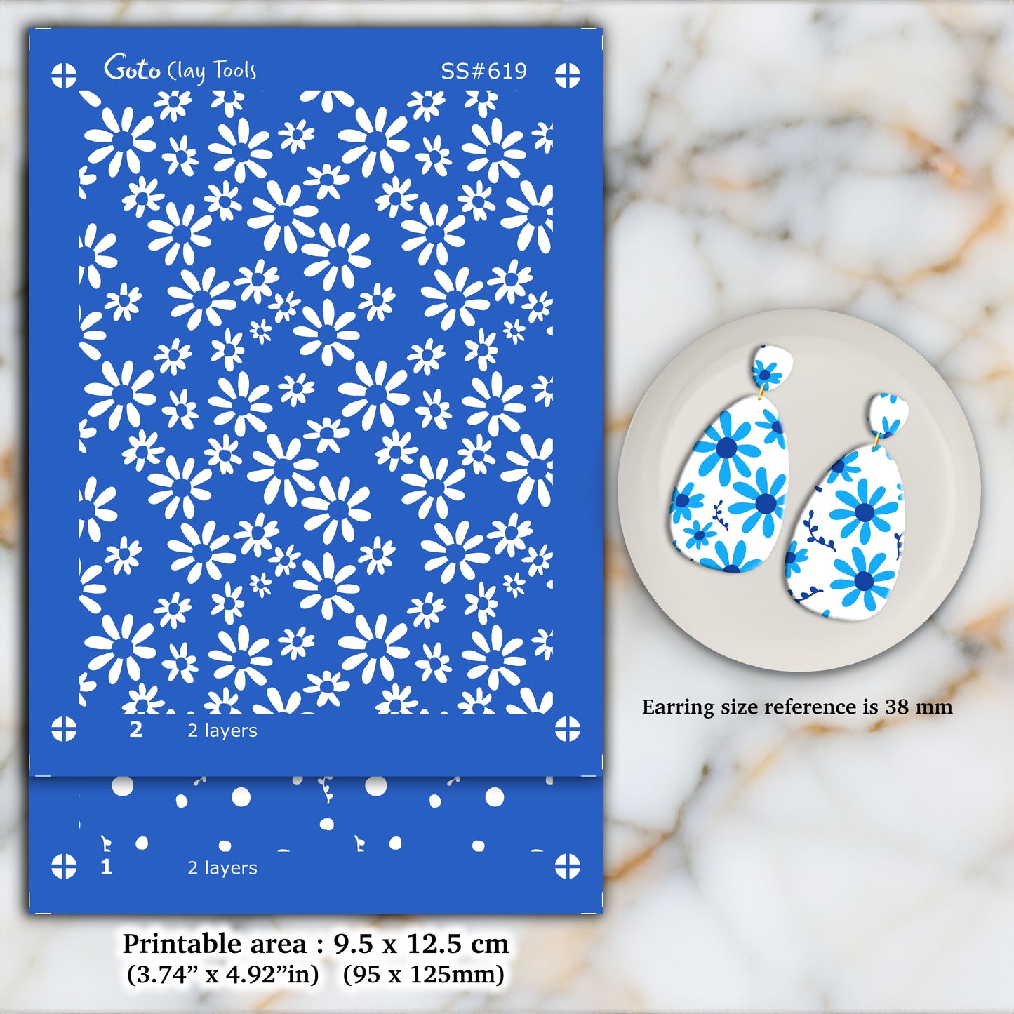 2 colors Daisy Silkscreen for Polymer Clay Earring making, Clay Stencils, Clay Earring Silkscreen, Polymer Clay Supplies SS#619