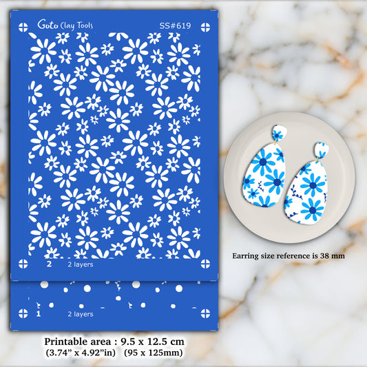 2 colors Daisy Silkscreen for Polymer Clay Earring making, Clay Stencils, Clay Earring Silkscreen, Polymer Clay Supplies SS#619