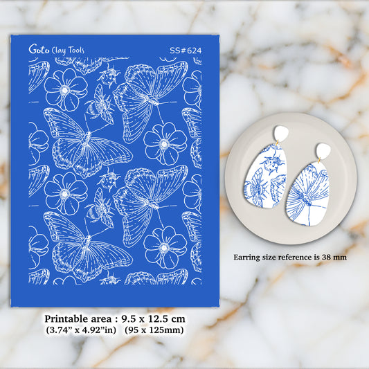 Butterly moth Silkscreen for Polymer Clay Earring making, Clay Stencils, Clay Earring Silkscreen, Polymer Clay Supplies SS#624