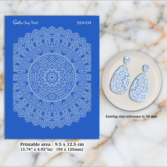 Mandala Silkscreen for Polymer Clay Earring making, Clay Stencils, Clay Earring Silkscreen, Polymer Clay Supplies SS#634