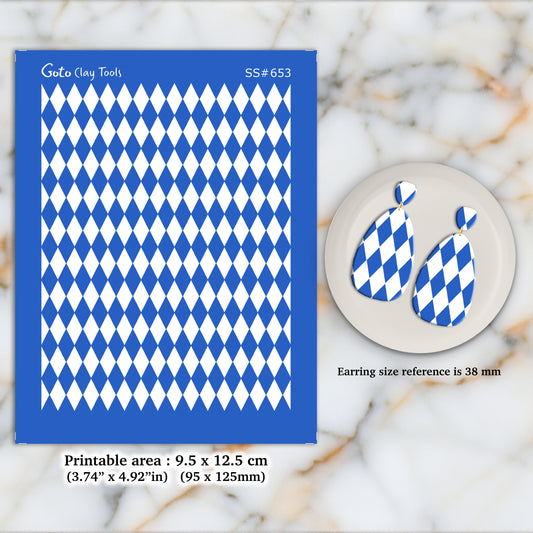 Diamond pattern Silkscreen for Polymer Clay Earring making, Clay Stencils, Clay Earring Silkscreen, Polymer Clay Supplies SS#653