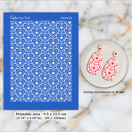 Hearts Silkscreen for Polymer Clay Earring making, Clay Stencils, Clay Earring Silkscreen, Polymer Clay Supplies SS#659
