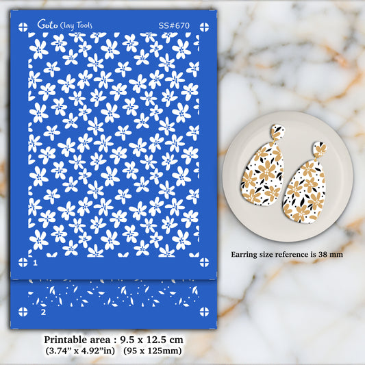 2 layers ditsy Floral Silkscreen for Polymer Clay Earring making, Clay Stencils, Clay Earring Silkscreen, Polymer Clay Supplies SS#670